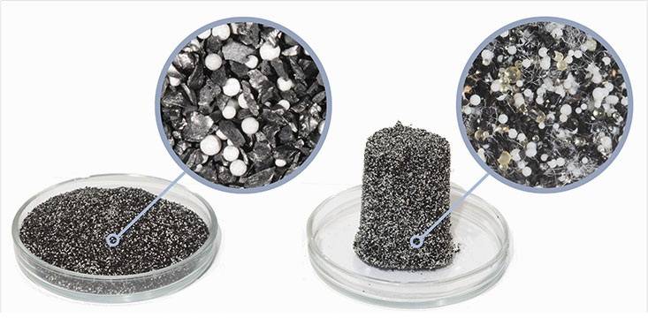 hagyományos szorpciós szénszűrő keverék (balra) Aquaphor (jobbra)